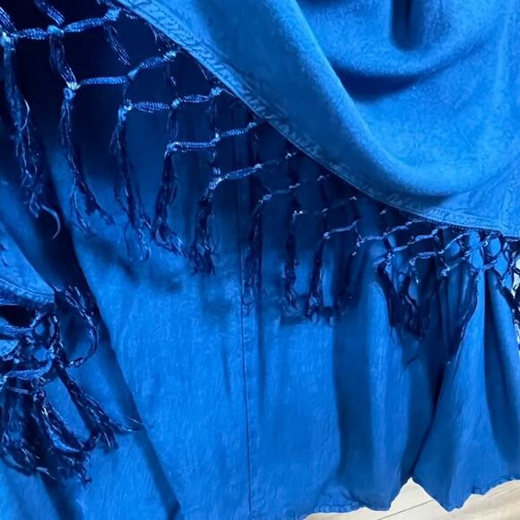 Sakkas Maxi Dress Size S/M Blue Stonewash Fringed Boho India Festival Pockets - Picture 7 of 14